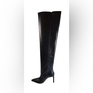 Courrèges Black Leather Pointed-Toe Over-Knee Boots Size 40 EU